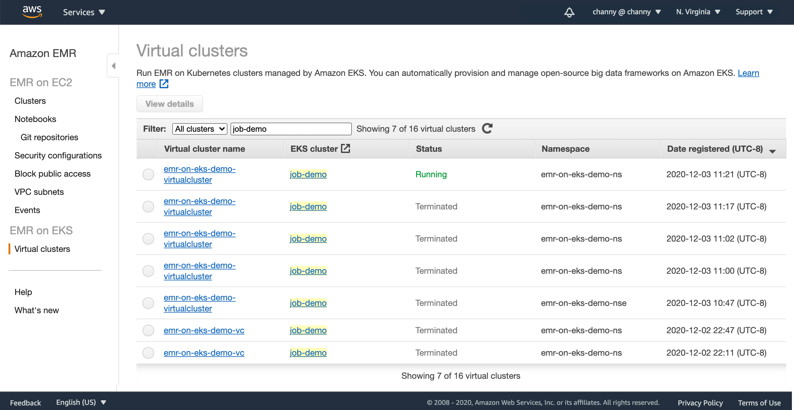 screenshot of Amazon EMR
